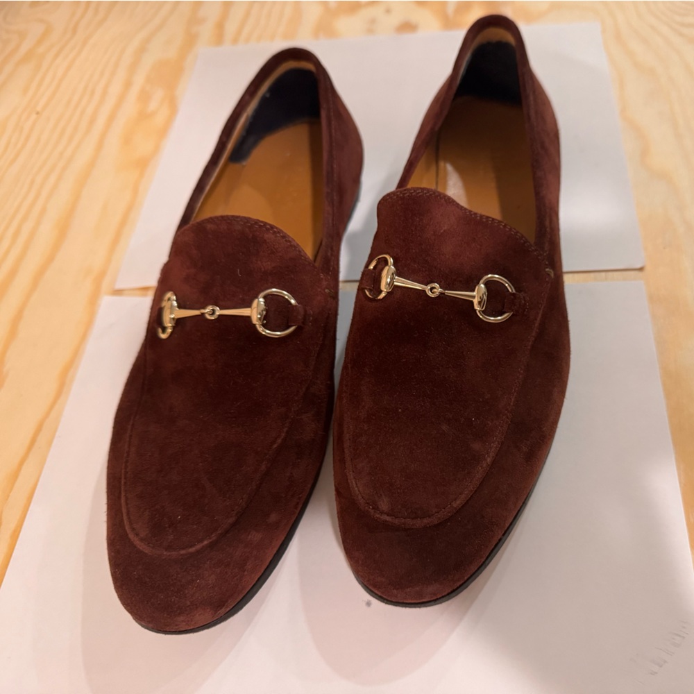 Gucci Jordaan Dark Brown Suede Leather Horsebit Loafer 40/10